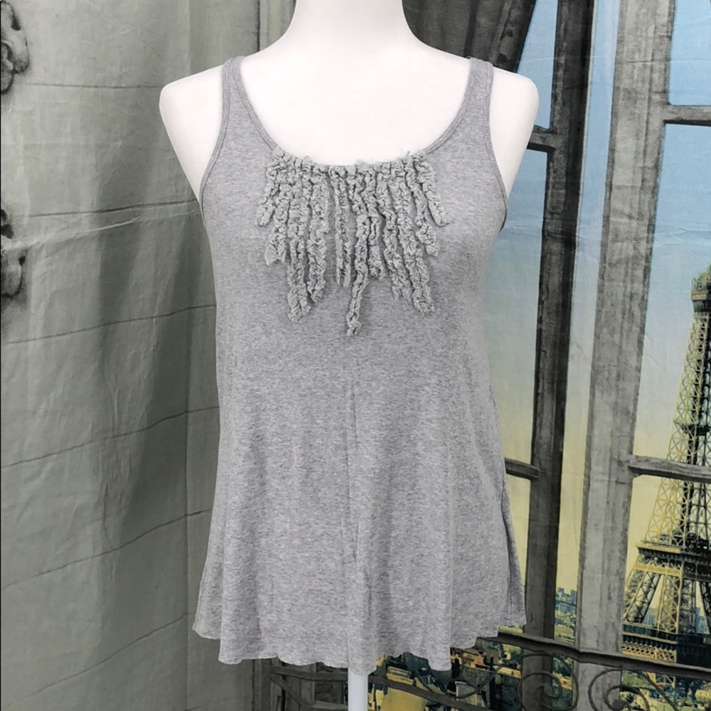 Grey Ruffle Front Tank Top 100% Cotton Size M